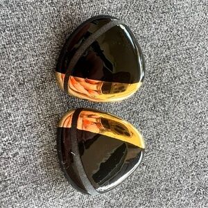 Black enamel and gold-plated modernist Pierced Earrings 1.25”